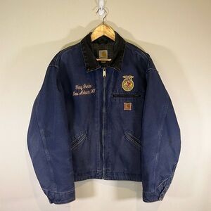 Vintage Carhartt Detroit FFA Navy Blue Blanket Lined Canvas Chore Coat Men XL